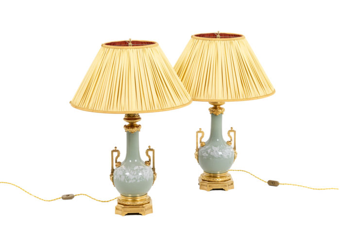 Pair of lamps in celadon - both