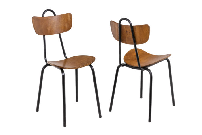 Series of four chairs in wood and metal, 1950s - two