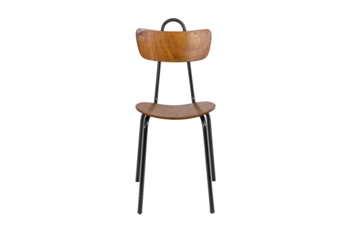 Series of four chairs in wood and metal, 1950s - face