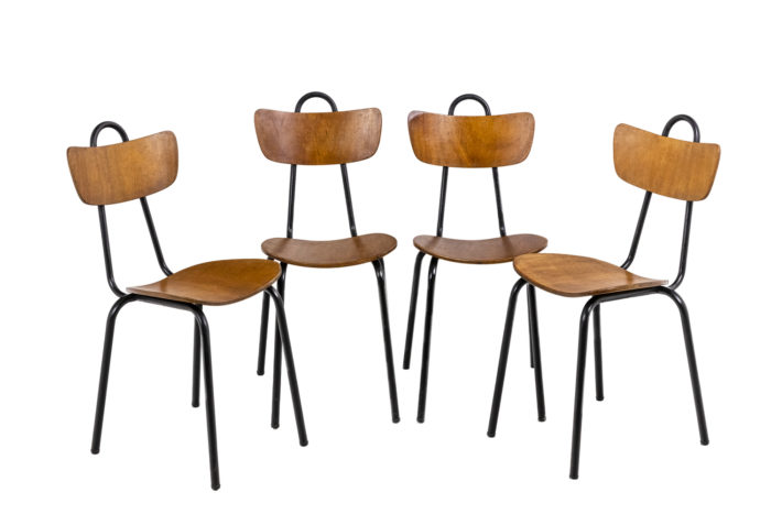 Series of four chairs in wood and metal, 1950s - series