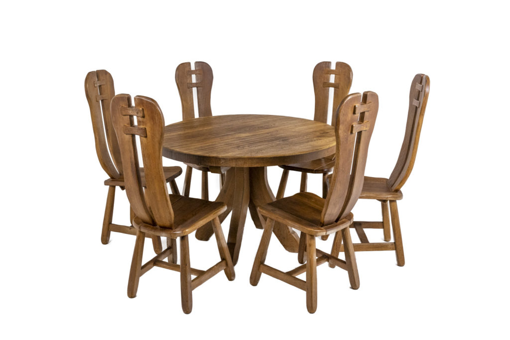 Kunstmeubelen De Puydt, Table and six chairs in oak, 1960s