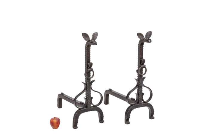 Pair of cast andirons in iron representing dogs - ladder