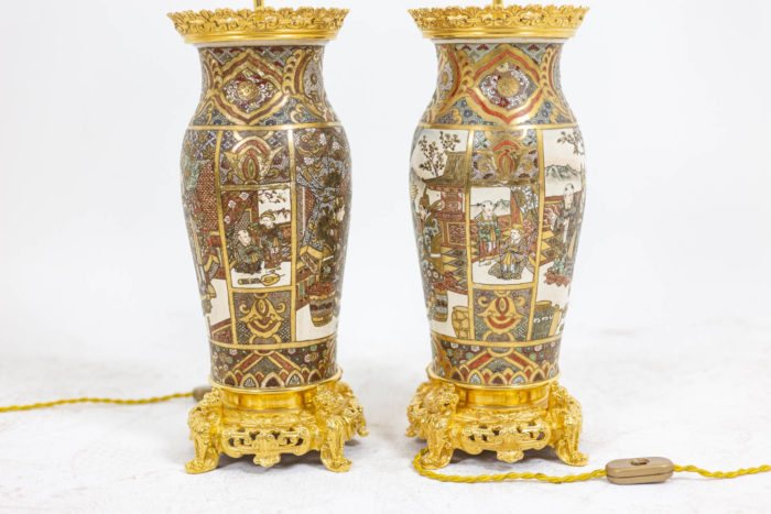 Pair of lamps in Satsuma earthenware and gilt bronze - detail