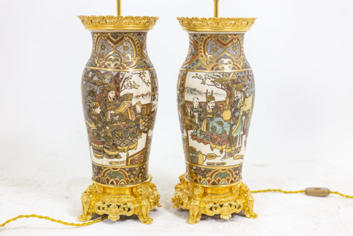 Pair of lamps in Satsuma earthenware and gilt bronze - both