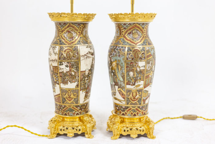 Pair of lamps in Satsuma earthenware and gilt bronze - profile