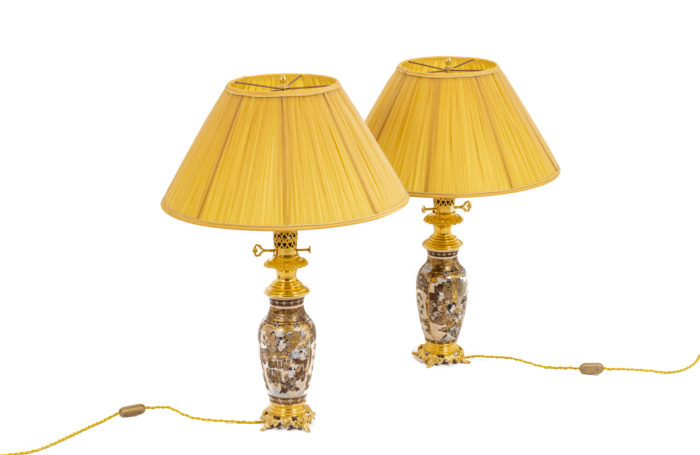 Pair of lamps in Satsuma earthenware - face