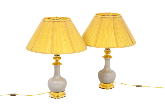 Pair of lamps in porcelain céladon - both