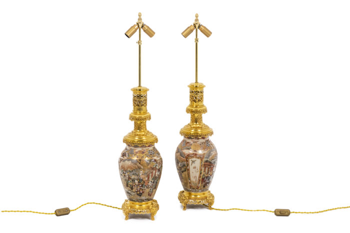 Pair of lamps of Satsuma and bronze - without lampshade