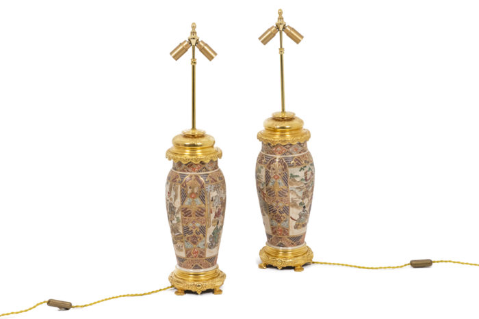 Pair of lamps of Satsuma and bronze - without lampshade