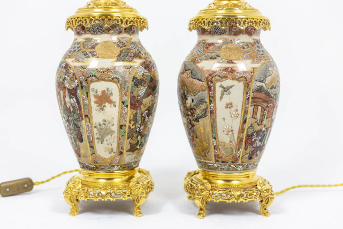 Pair of lamps of Satsuma and bronze - troisième face