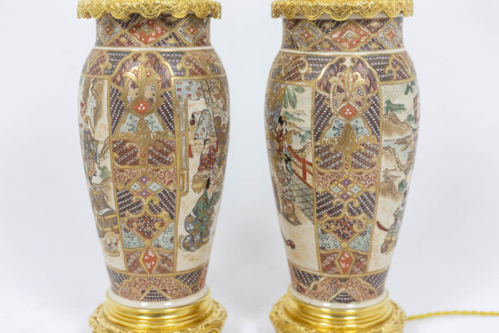 Pair of lamps of Satsuma and bronze - troisième face