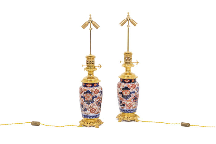 Pair of lamps in porcelain and bronze - without lampshade