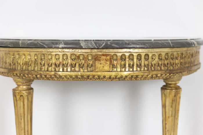 Console demi lune en bois doré et marbre gris, époque Louis XVI - ceinture