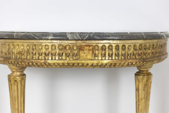 Console demi lune en bois doré et marbre gris, époque Louis XVI - ceinture bis