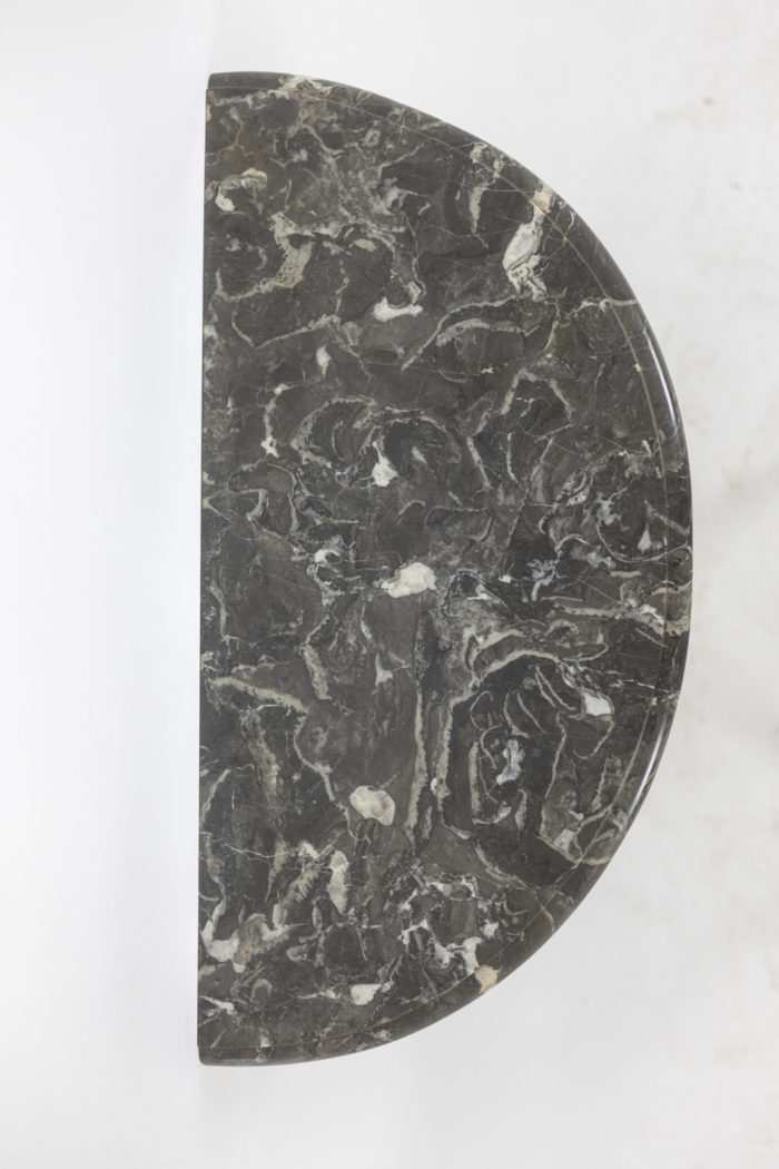 Console demi lune en bois doré et marbre gris, époque Louis XVI - marble