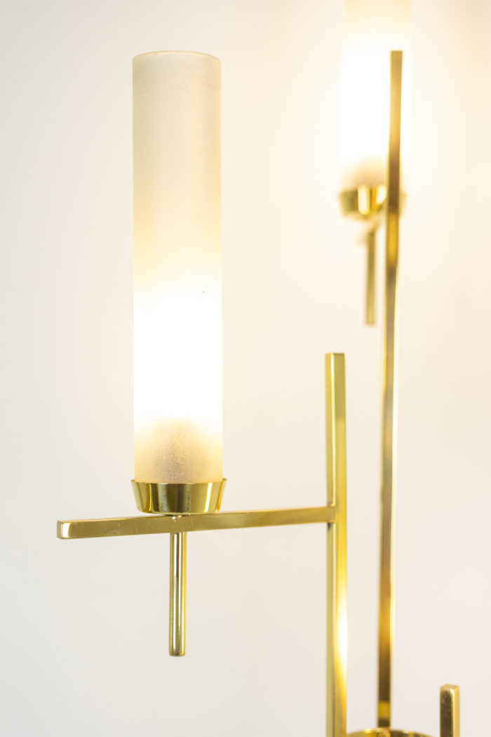 Floor lamp in golden brass with three lights in opaline - light
