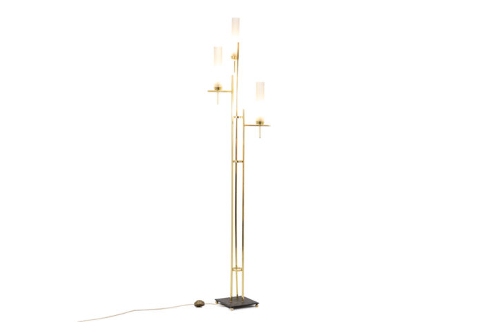 Floor lamp in golden brass with three lights in opaline - ladder