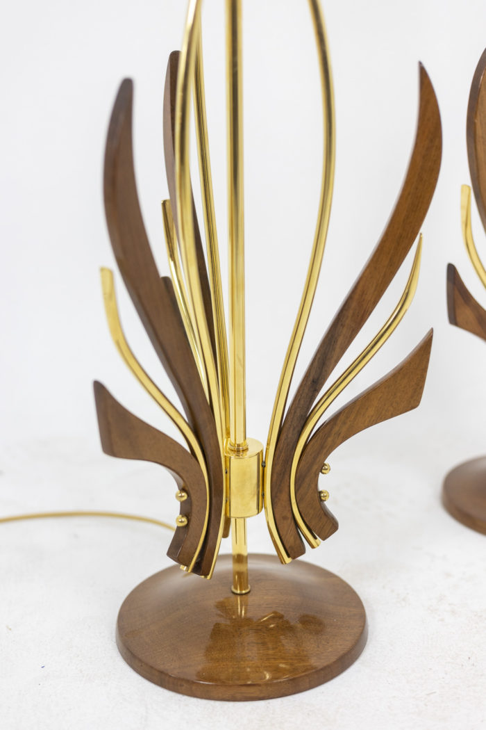 Pair of teak and gilded brass lamps - detail