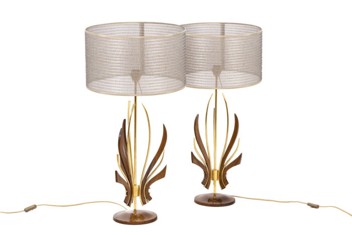 Paire de lampes américaine en acajou et bronze doré - la paire