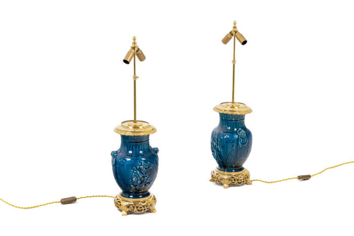 Paire de lampes bleues circa 1880 - sans abat-jour