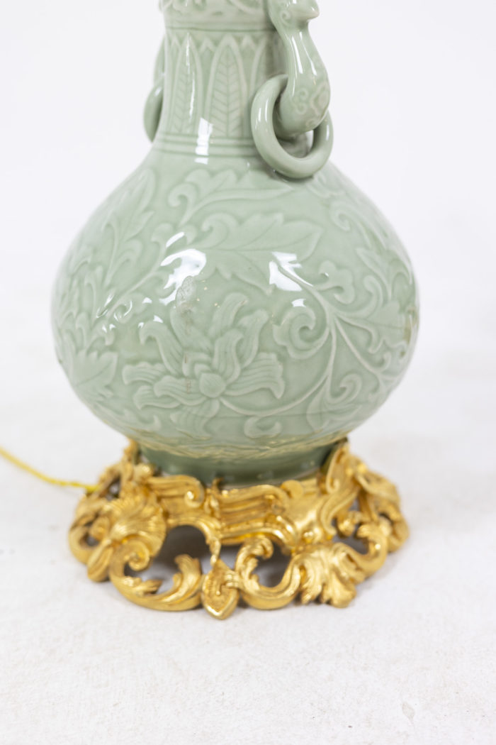 Paire de lampes en porcelaine céladon circa 1880 - focus base