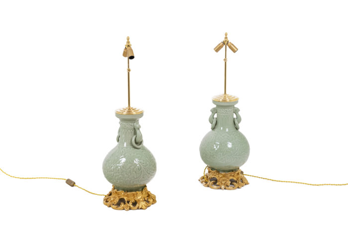 Paire de lampes en porcelaine céladon circa 1880 - sans abat-jour
