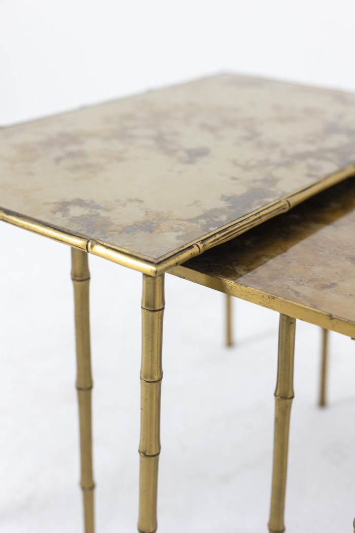 Set of three nesting tables - glass églomisé and base