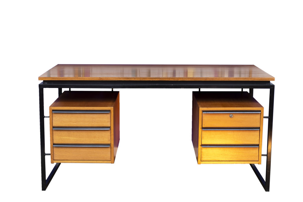 Desk in oak and lacquered metal, 1970s