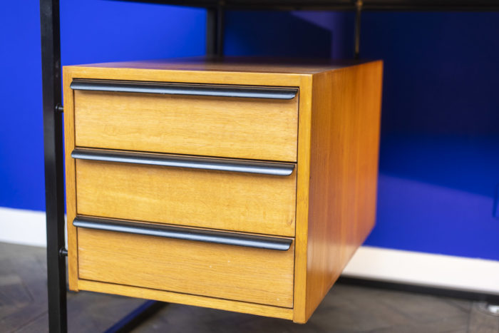 Desk in oak and lacquered metal - focus caisson