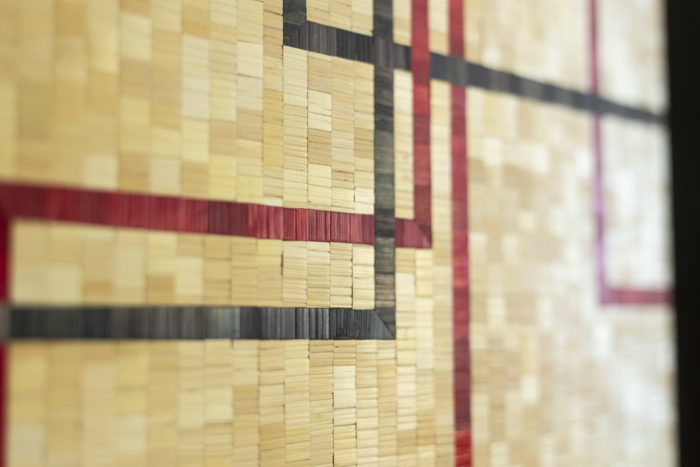 Panel in straw marquetry, Contemporary work - focus