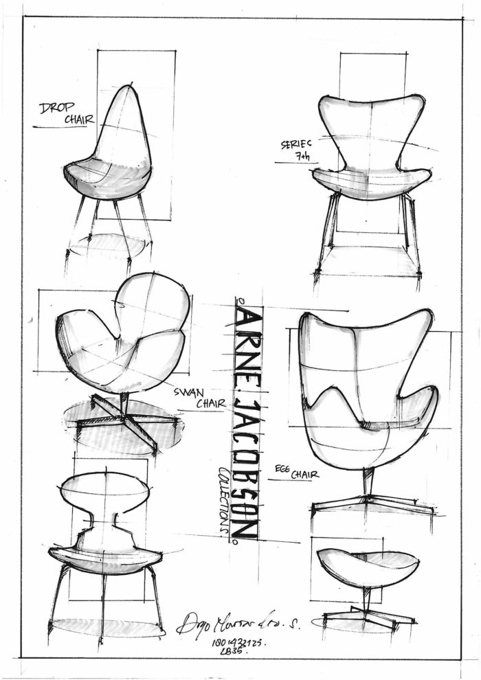 dessins sièges d'Arne Jacobsen