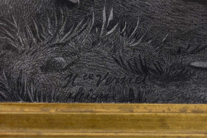 Gravure de style orientaliste dans le goût d'Horace Vernet - signature
