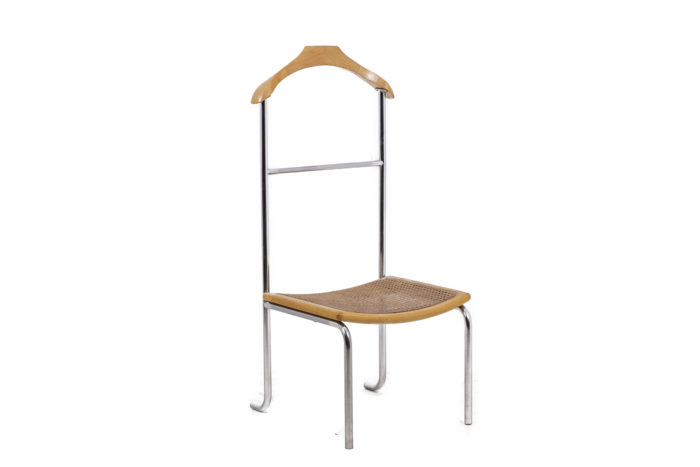 Pair of valet chairs in blond beech and chromed metal. Caned seat - 3:4