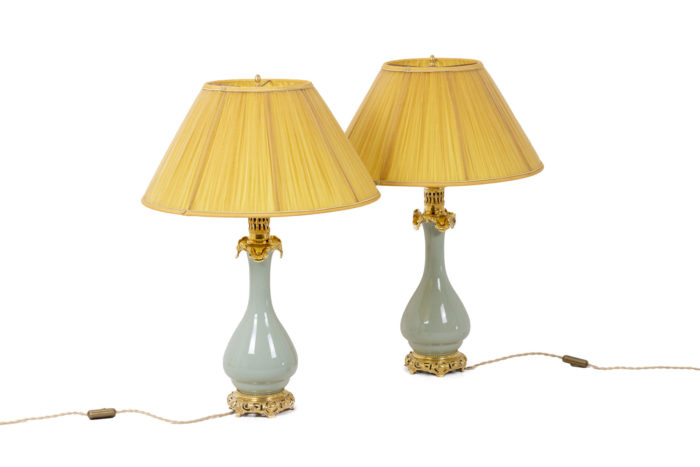 Pair of lamps in porcelain of céladon and bronze, circa 1880 - both