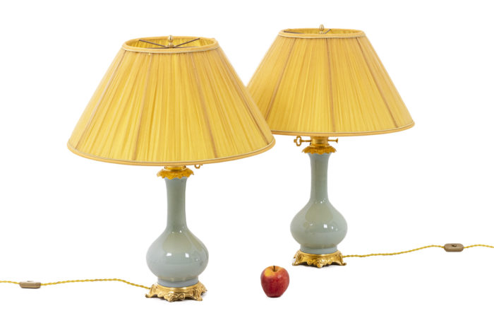 Pair of lamps in céladon porcelain and gilt bronze, circa 1880 - ladder