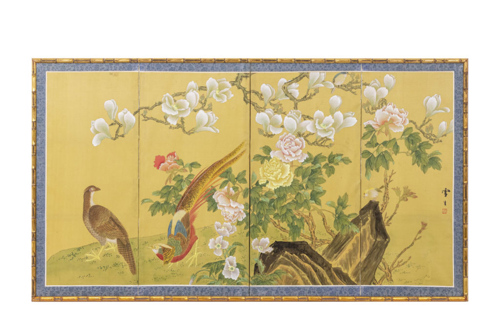 Peinture sur soie de style japonisant, années 1950