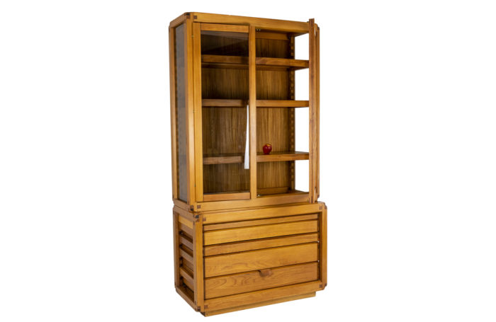 Pierre Chapo, signed.  Bookcase-shelves in blond natural elm - 3:4
