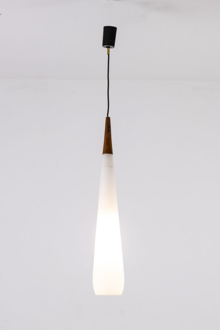 Suspension in opaline and teak, in the shape of a drop - face