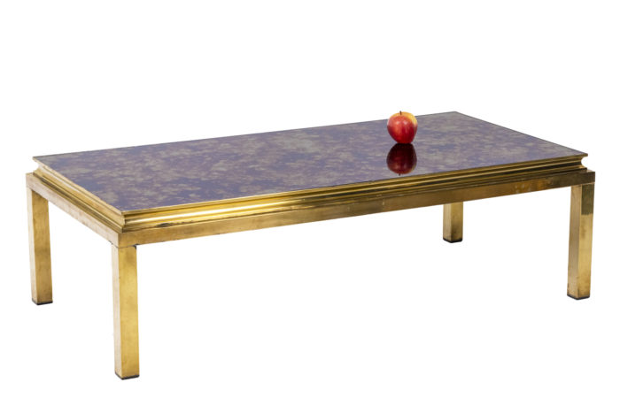 Table basse en laiton Coffee table in golden brass and oxidized mirror, 1970s - ladder