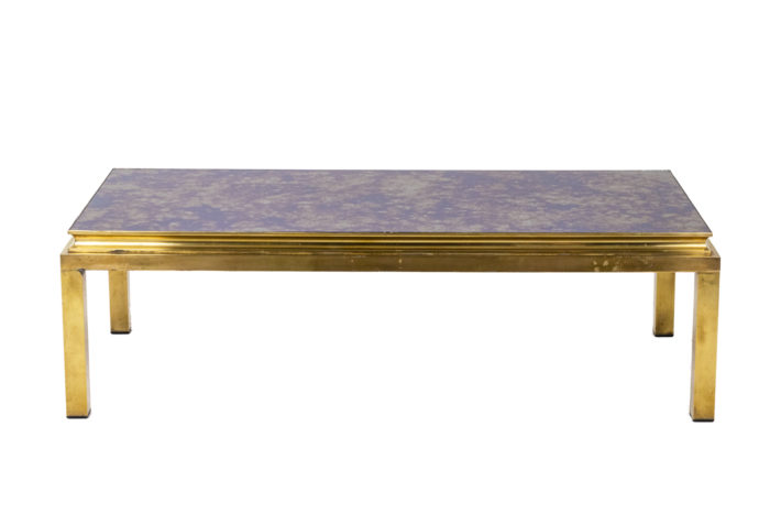 Coffee table in golden brass and oxidized mirror, 1970s - face