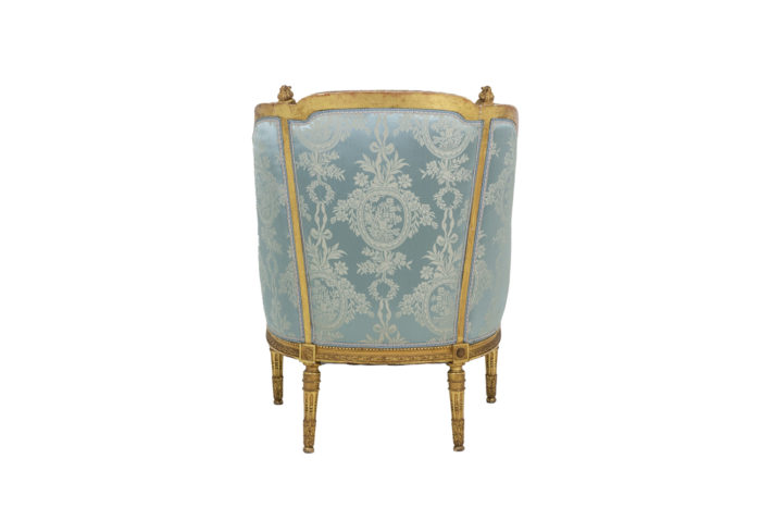 Pair of Louis XVI style armchairs in gilded wood, circa 1880 - back