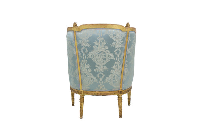 Paire de bergères de style Louis XVI en bois doré, circa 1880 - dos