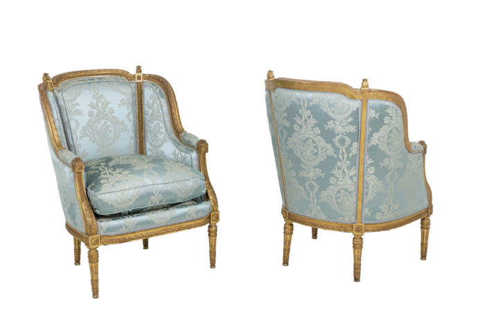 Pair of Louis XVI style armchairs in gilded wood, circa 1880 - la paire