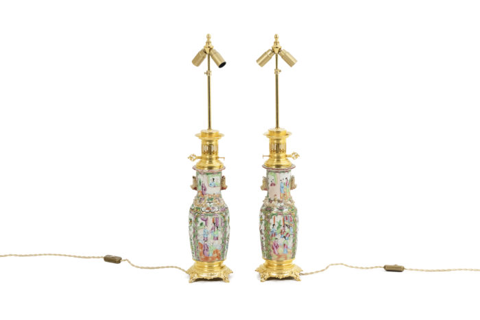 Pair of lamps in porcelain of Canton and bronze, circa 1880 - without lampshade