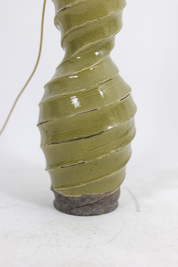 Glazed terracotta lamp, twisted shape and yellow color. - ceramic