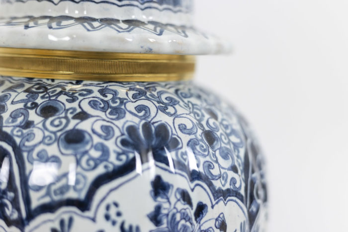 Pair of lamps in earthenware and bronze, circa 1880 - detail blue ceramic