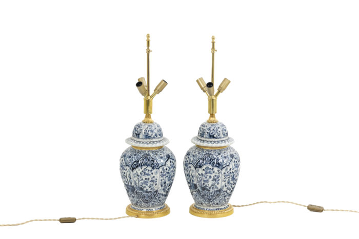 Pair of lamps in earthenware and bronze, circa 1880 - without lampshade