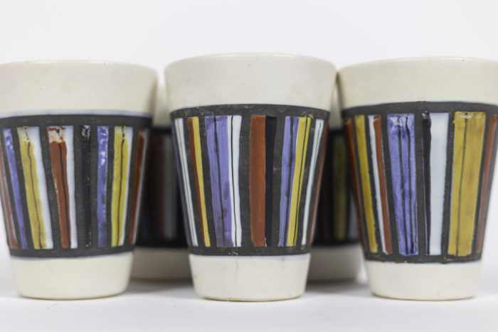 Roger Capron, Series of six glasses in ceramic, 1970s - detail