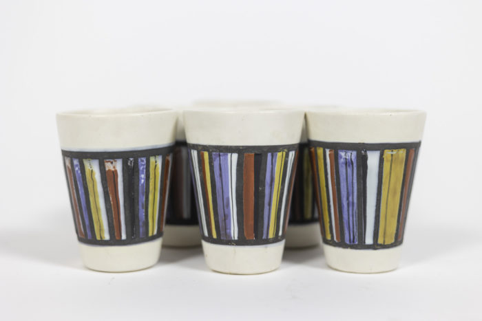 Roger Capron, Series of six glasses in ceramic, 1970s - set