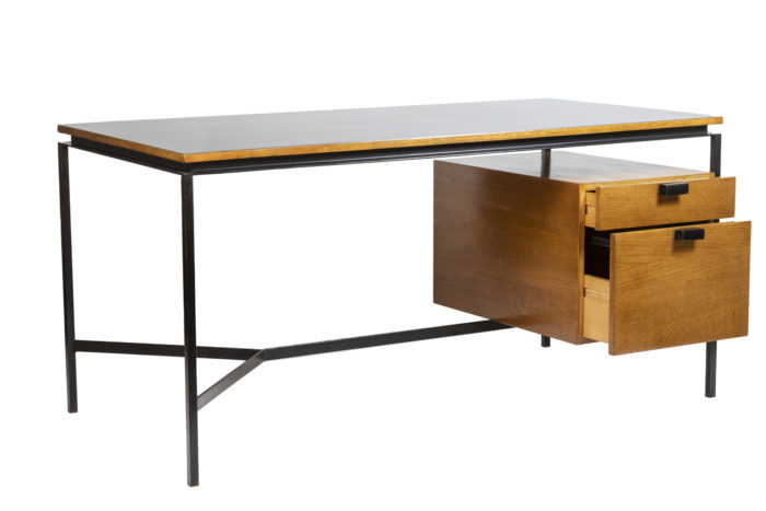 Pierre Paulin, Desk in oak and metal, 1950s - tiroirs ouvert